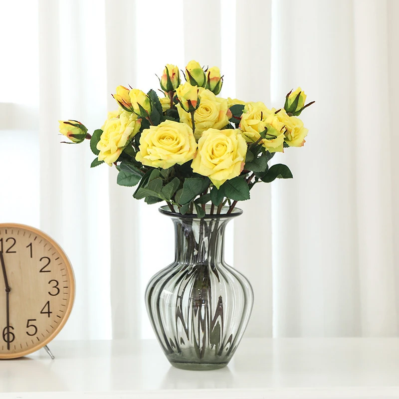 Simulation rose 1 flower 2 bud moisturizing fake plant home wedding decoration green potted | Дом и сад