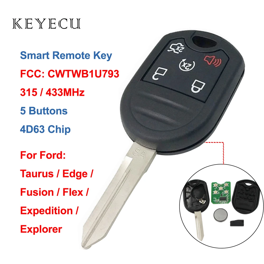 Keyecu 5 кнопок Φ 315 / 433 МГц 4D63 чип для Ford Explorer DISPATCH Taurus Edge Fusion Flex - CWTWB1U793