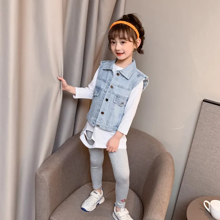 

DX03371 Girls Korean fresh and bright style denim vest