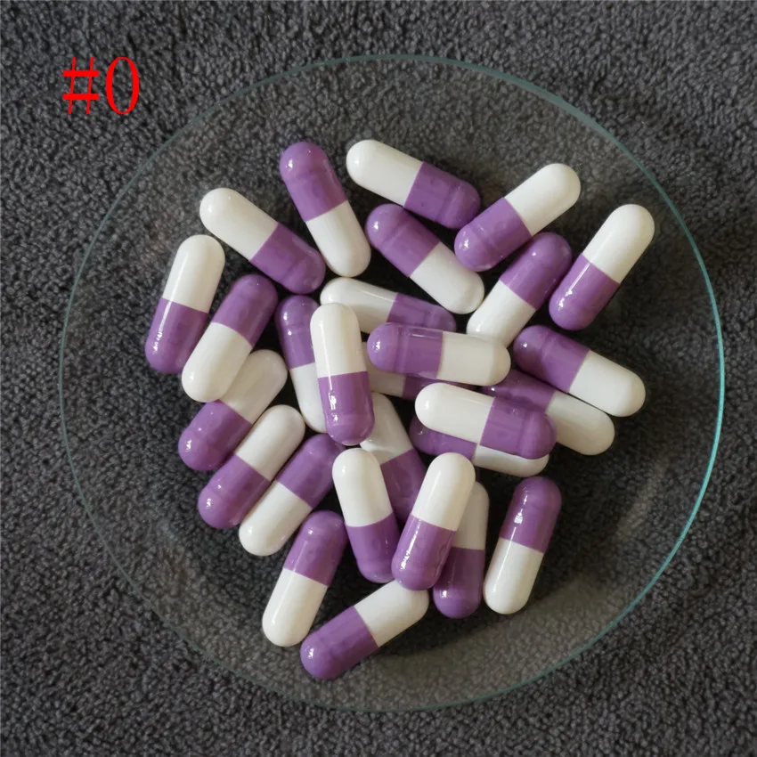 

5000 шт. высококачественные пурпурно-белые твердые желатиновые капсулы, пустые многоразовые капсулы 0 размеров, соединенные или отдельные ка...