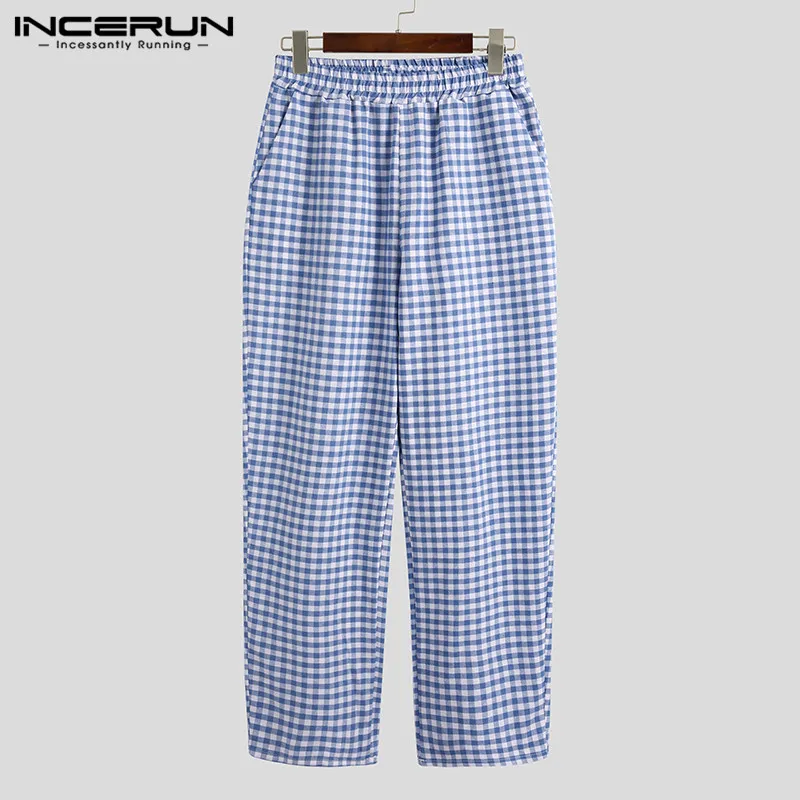 

Cotton Men Pajamas Sets Plaid Long Sleeve V Neck Nightwear Long Pants Leisure Loungewear Breathable Mens Sleepwear Suits INCERUN