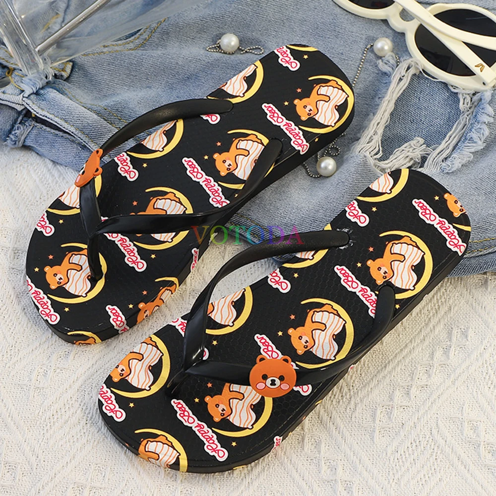 

Teddy Bear Slippers Cartoon Bear Flip Flops Summer Women Beach Sandals Ladies Flat Home Slippers Cute Sweet Casual Female Shoes