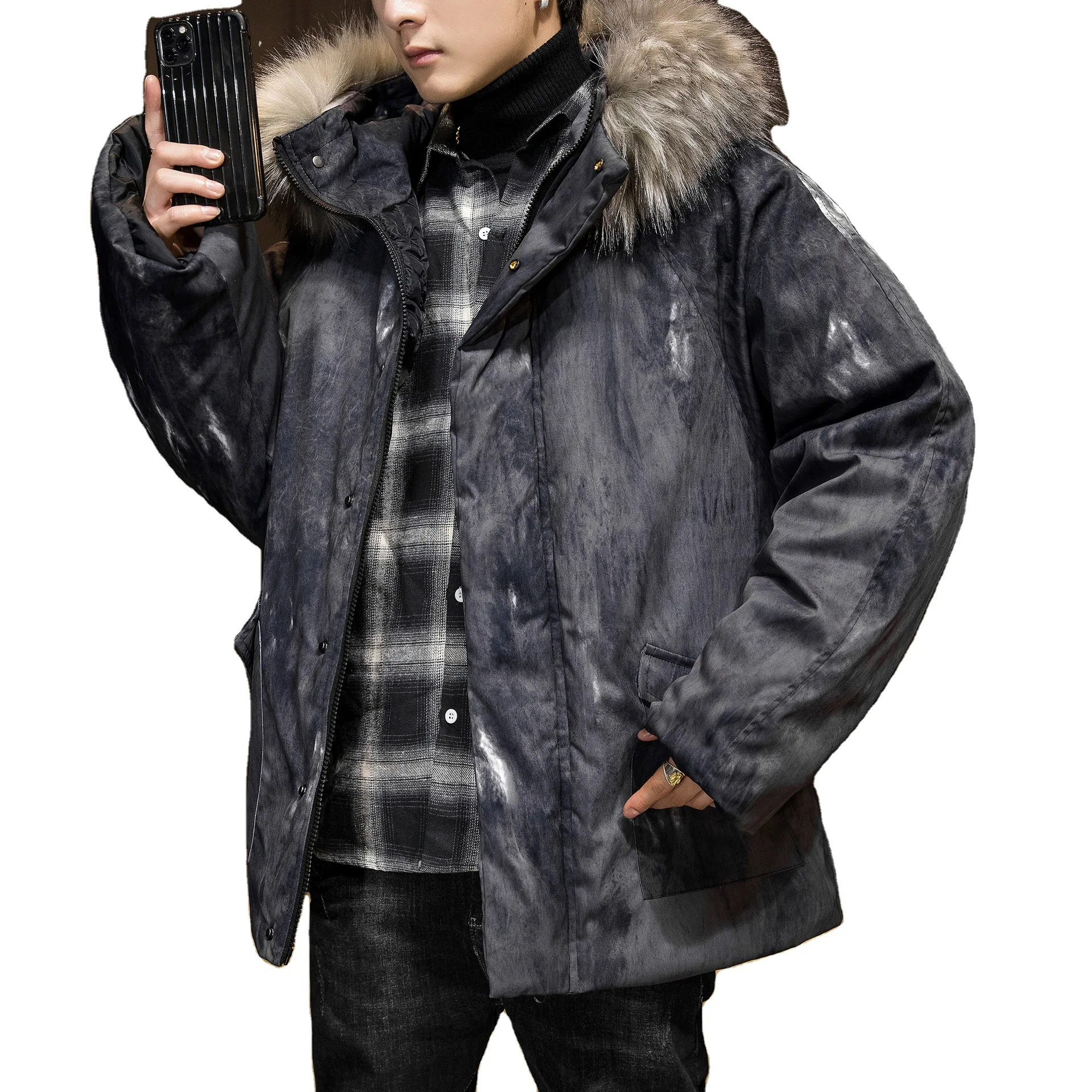 Winter men jacket Camouflage fashion trend coat popular logo warm loose loose casula big fur collar jacket  male