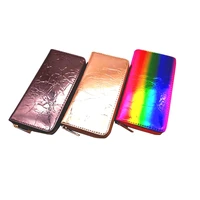 kandra shiny pu laser wallet female purse luxury brand designer zip phone bag clutch wallets card holder holographic bag 2020