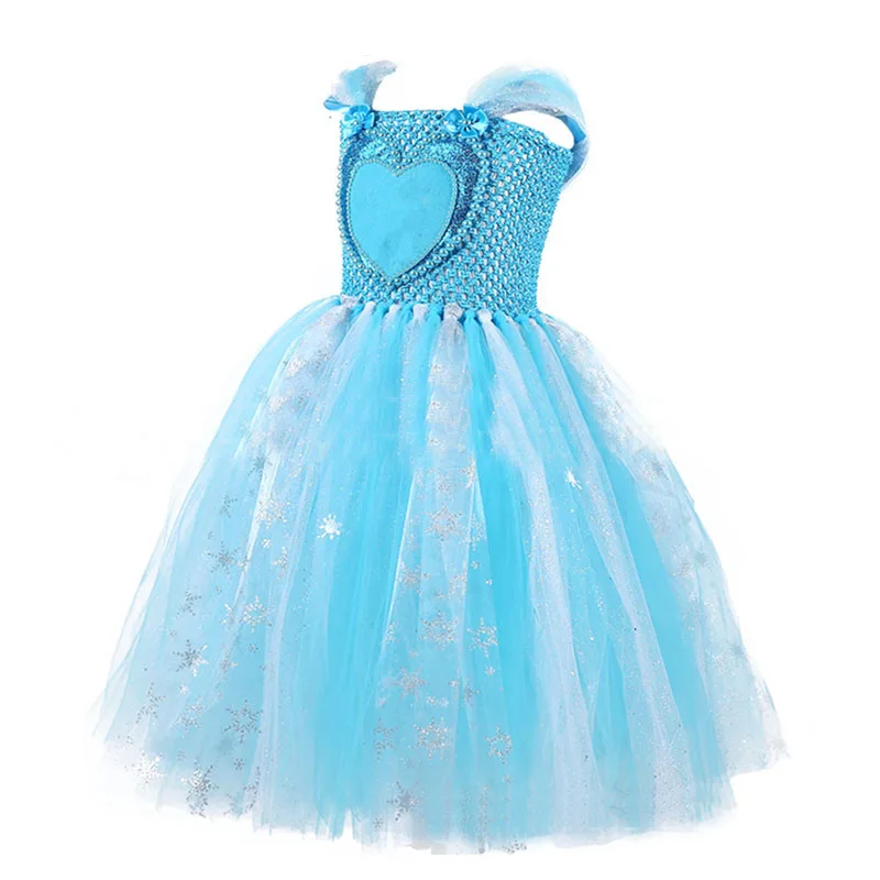 Cartoon Princess Dresses Blue Girls Tutu Dress Ankle Lenth Sequins Gauzy Queen's Snowflake Party Birthday Flower Girl Costume | Детская
