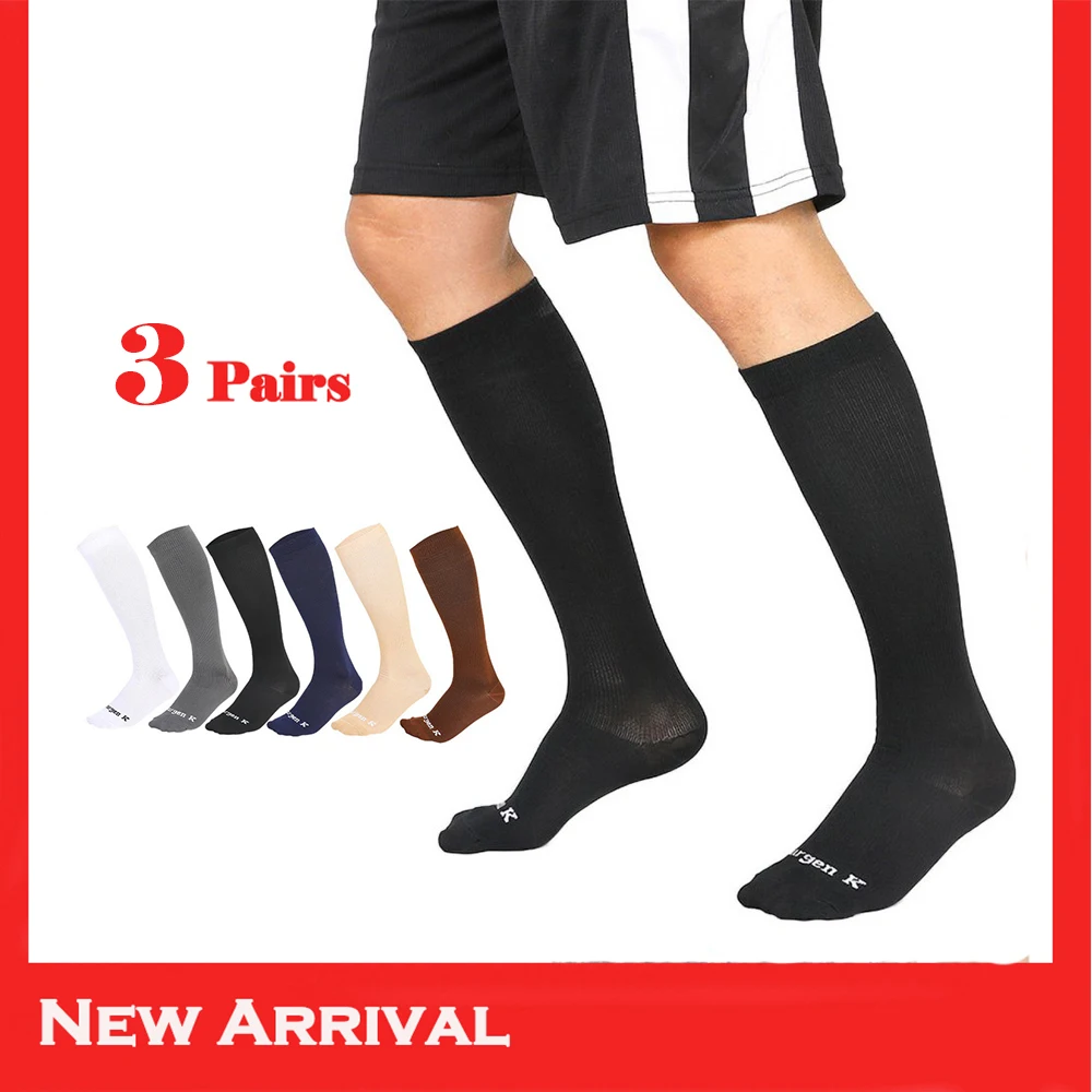 

3 Pairs Soccer Socks Compression Socks Baseball Softball Athletic Knee High Socks for Autumn Spring