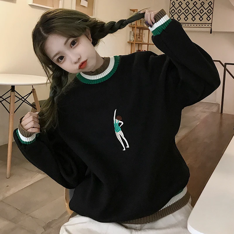 Винтажный женский свитер Ulzzang в японском стиле свободное флисовое пальто с