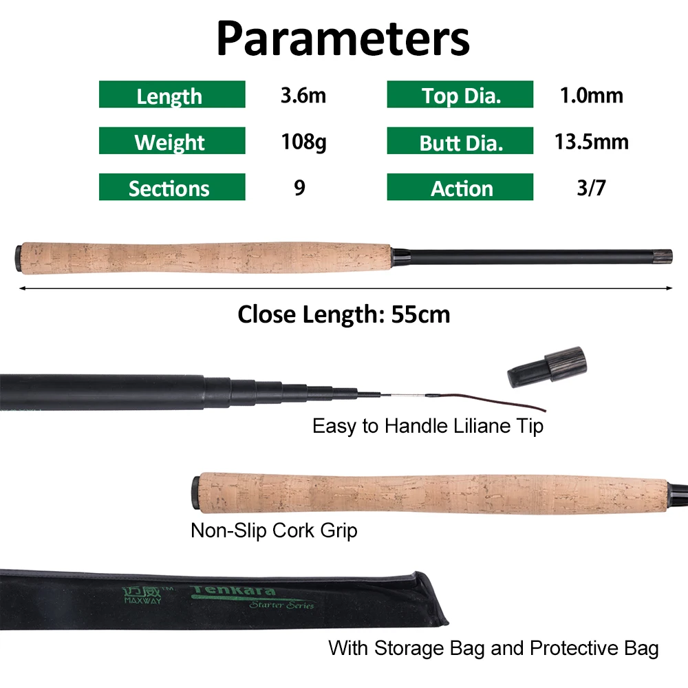 Goture Maxway Tenkara удочка для ловли нахлыстом 3 6 м 9 (12/13 футов) телескопическая