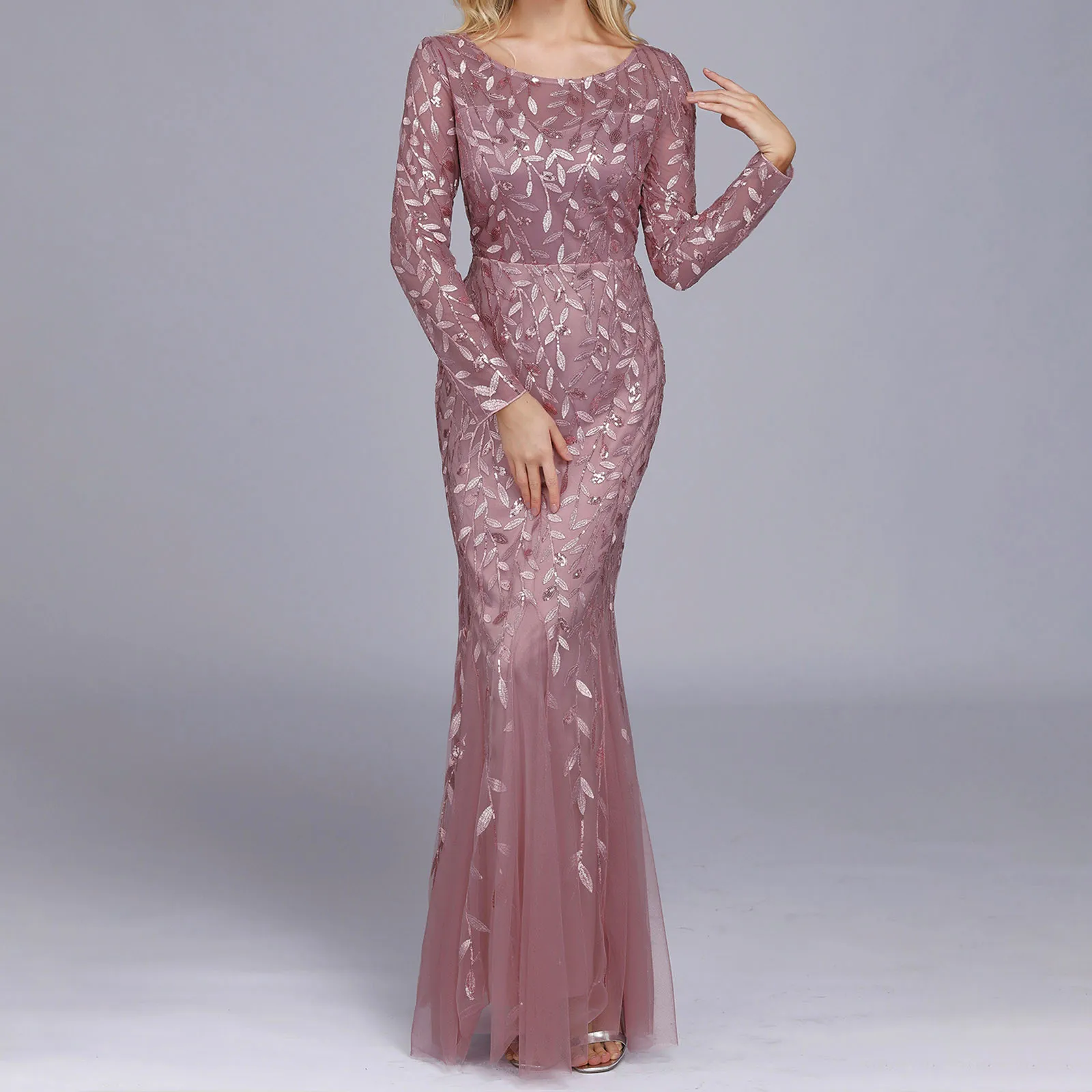 Изумрудное вечернее платье с блестками и длинным рукавом эластичное элегантное