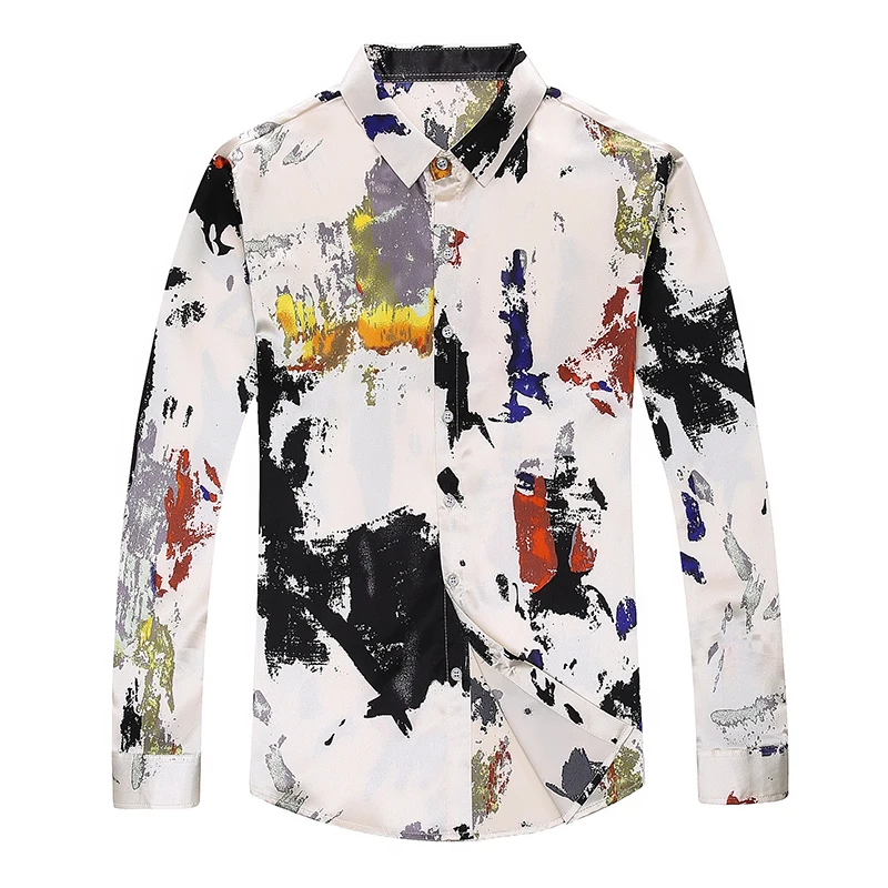 Новая брендовая повседневная мужская рубашка приталенная Роскошная с длинным