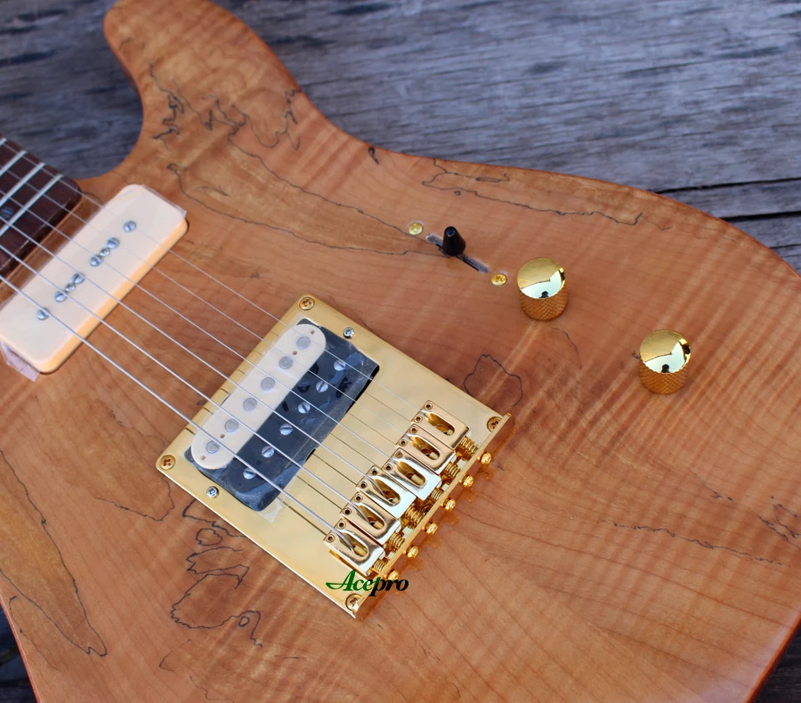ACEPRO Высокое качество электрогитара, 2 шт. корпус из красного дерева и Spalted клен, Абалон Точки инкрустация, белый жемчуг тюнеры