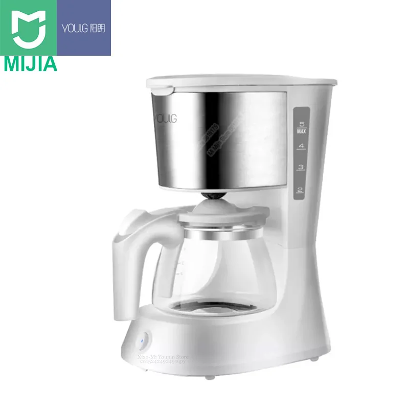 White Xiaomi Mijia Youlg кофемашина 220 в эспрессо с 652 мл стеклянный чайник кофе порошковый фильтр антикапельная изоляция чайник - Цвет: White