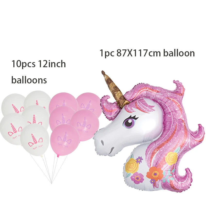 11pcs balloons Единорог вечеринка украшения день рождения вечеринка дети единорог тема бумажные салфетки тарелка девушка с днем рождения детский душ поставки - Цвет: 11pcs balloons