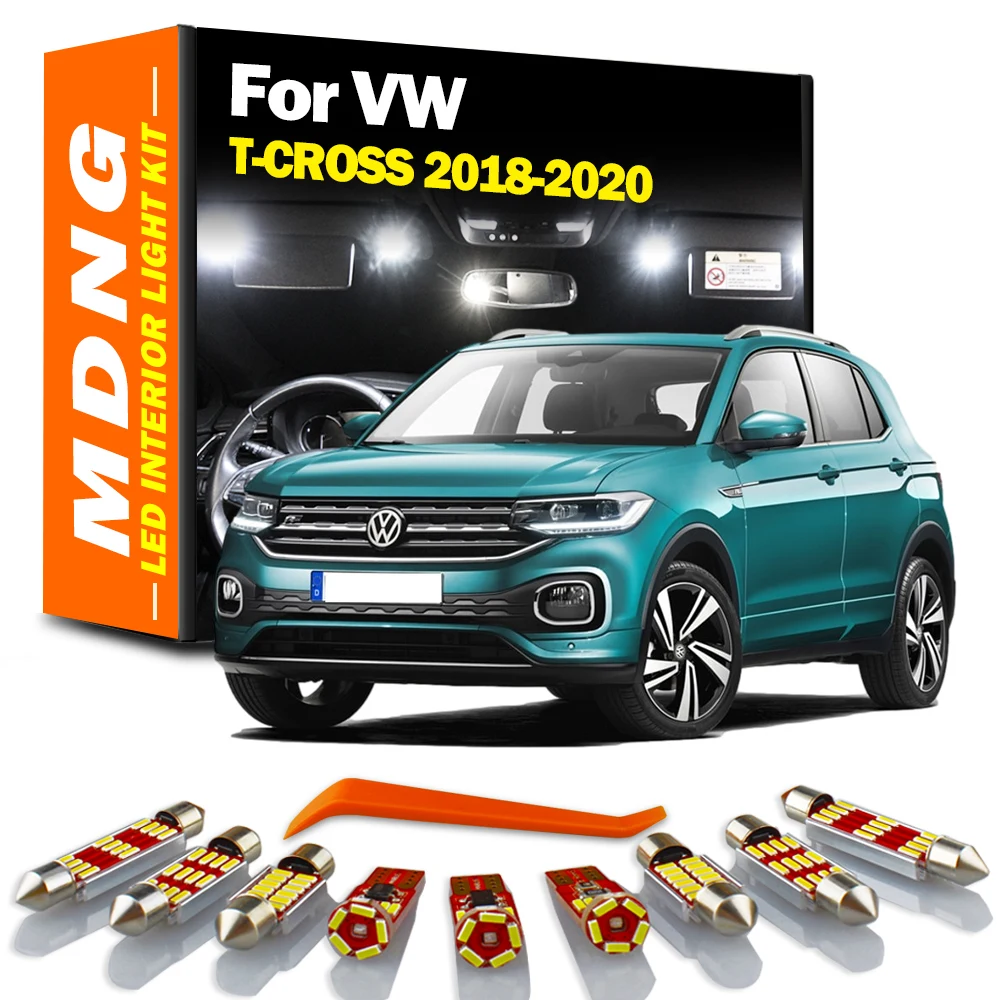 MDNG 9Pcs For Volkswagen VW T-CROSS 2018 2019 2020 Canbus Car LED Interior Map Dome Trunk Light Kit Vehicle Lamp Accessories