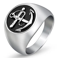 european and american mens silver ring anchor fashion simple retro trend personality creativity