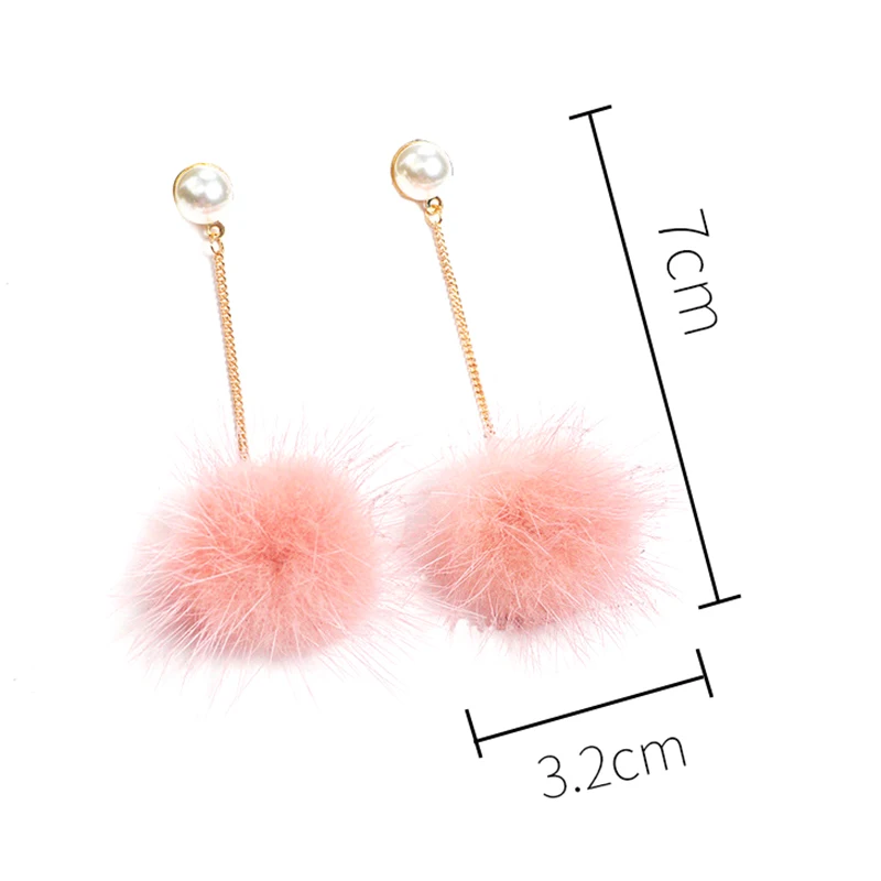 1 пара модные милые длинные висячие серьги с помпоном из кроличьего меха перьями