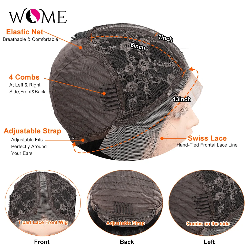 

Glueless Straight Lace Front Wig Bone Straight Human Hair Wigs For Women Transparent Lace Frontal Wig Human Hair T Part Wig Remy
