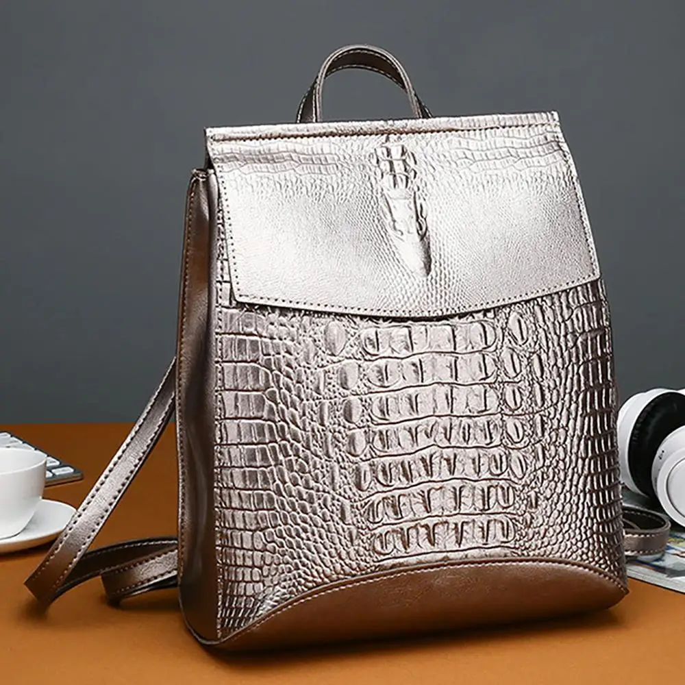 Женский рюкзак из сплит кожи с принтом крокодила|Мужские рюкзаки| |