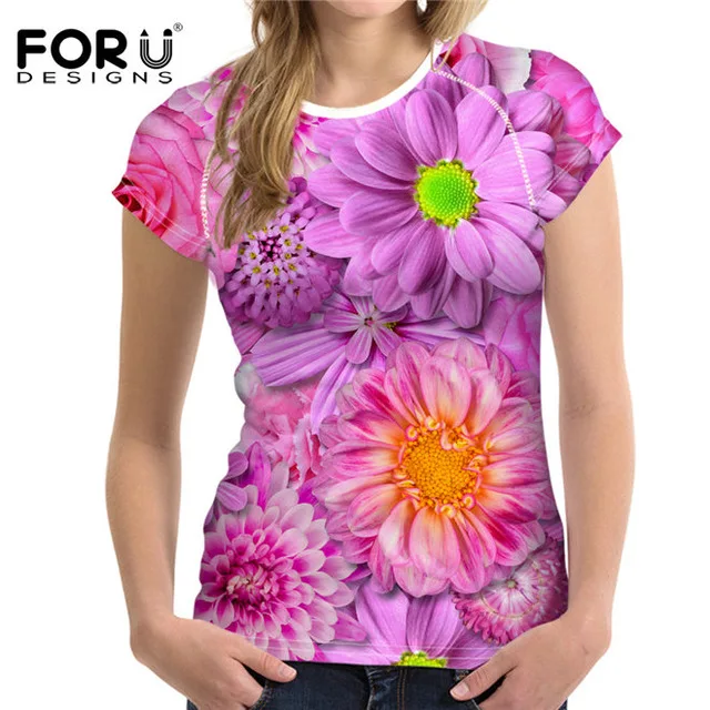 FORUDESIGNS футболка с цветочным рисунком, 3D Рисунок маслом, футболки для женщин, футболки для девочек, эластичные дышащие футболки, повседневная футболка женска - Цвет: CA4625BV
