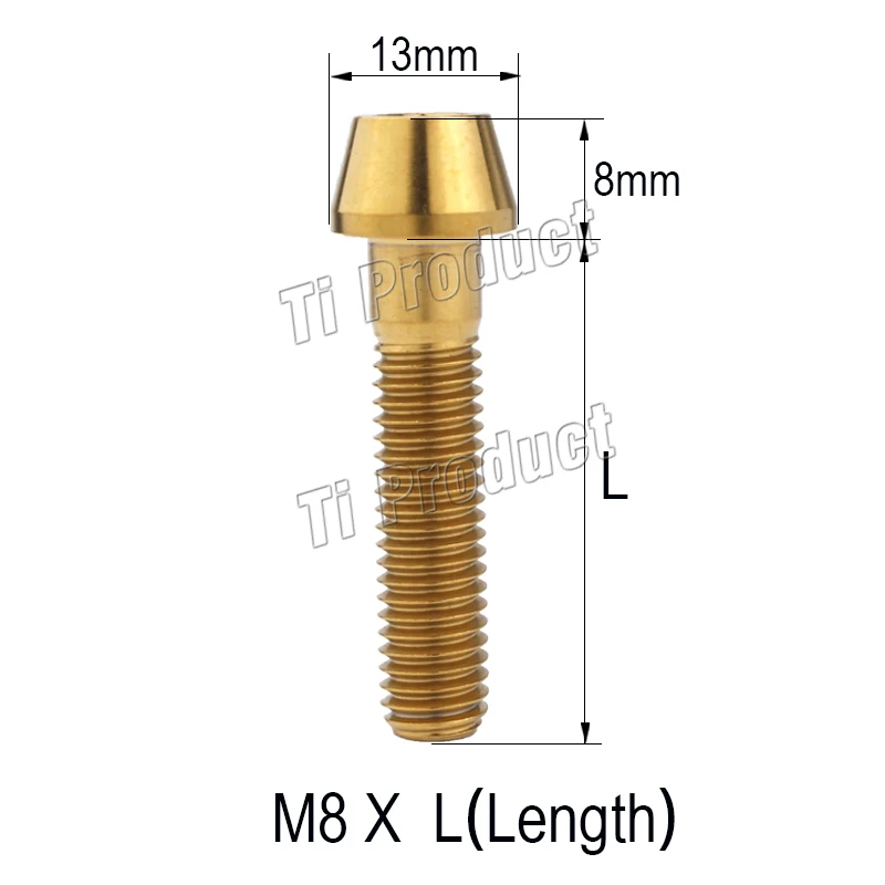 

GR5 Titanium Alloy Bolt M8 X 15 20 25 30 35 40 45 50 70mm Conical Head Gold Rainbow Color Screw for Motorcycles Road Bike Refit