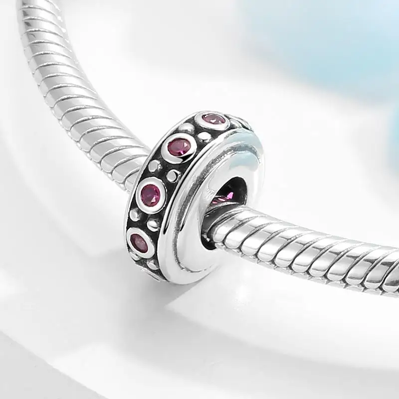 

Original New Charms 925 Sterling Silver Clear and Rose Pink Zircon Spacer Stopper Beads Fit European Charm Bracelet Diy 2021