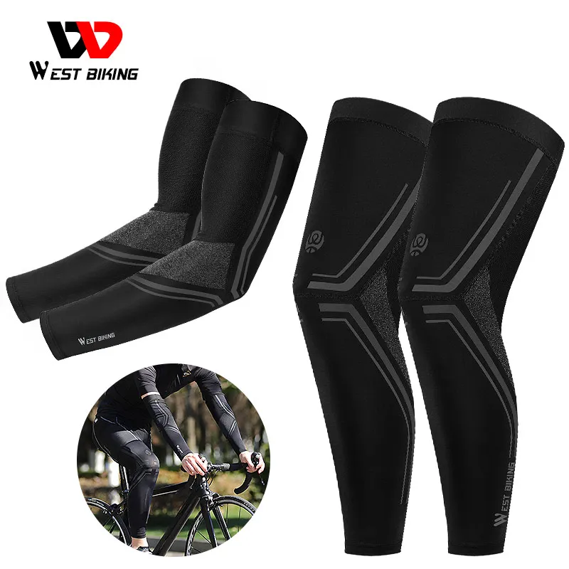 

WEST BIKING Leg sleeves Set Sun UV Protection Breathable Reflective Cycling Arm Warmer Running Racing MTB Bike Sport Leg Sleeves