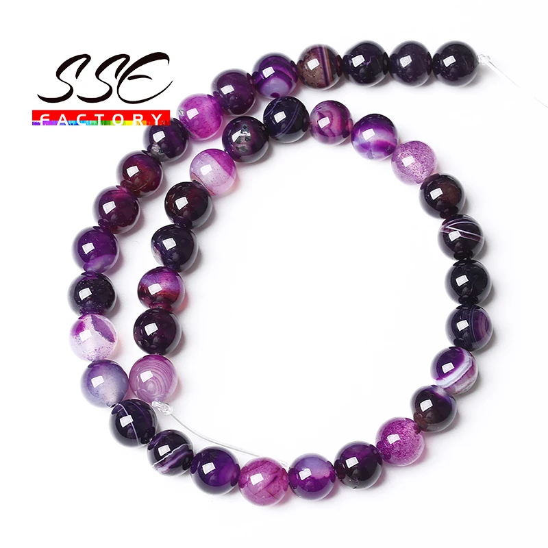 

Natural Purple agates Stone Beads Smooth Striped Agates Round Loose Beads For Jewelry Making Diy Bracelets 4 6 8 10 12 14mm 15"