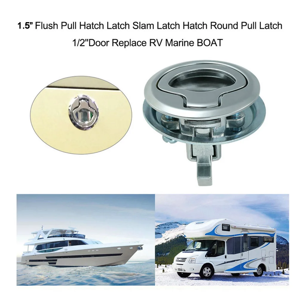 

RV Boat Aluminium 2 inch/50mm Flush Door Pull Hatch Slam Latch, Marine Deck Cabin Hardware, Silver