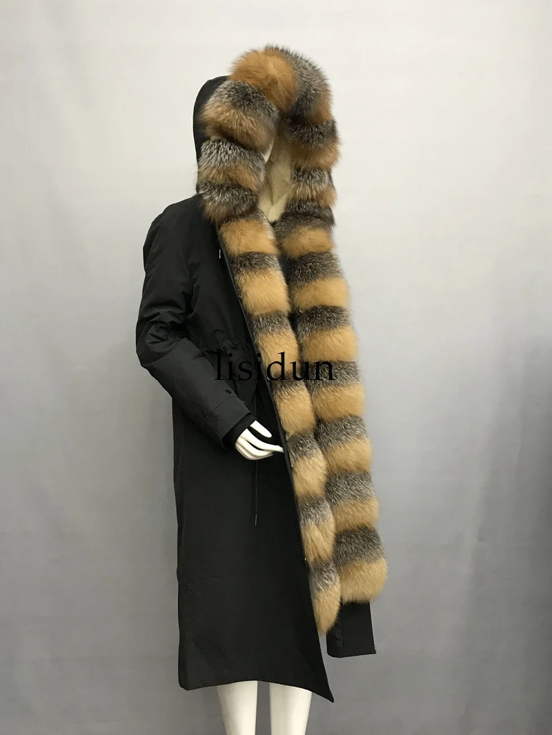 

2019 fashion winter jacket women real fur coat natural real fox fur collar loose long parkas big fur outerwear Detachable