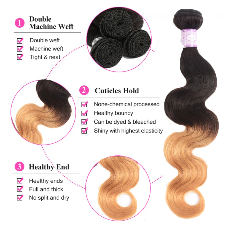 Lumiere волосы Омбре бразильские плетение пряди объемная волна 3 тона T1B/4/27 не Remy