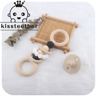 kissteether wooden rattles for kids montessori baby toys educational toys bed bell wood ring sensory baby gym toy chew teether