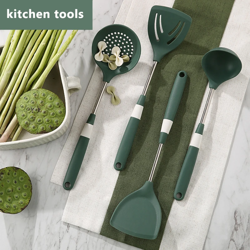 

Silicone Utensils Kitchen Accessories Cooking Heat Resistant Non-Stick Pan Kitchenware Stainless Steel Spatula Or Spoon Cookware