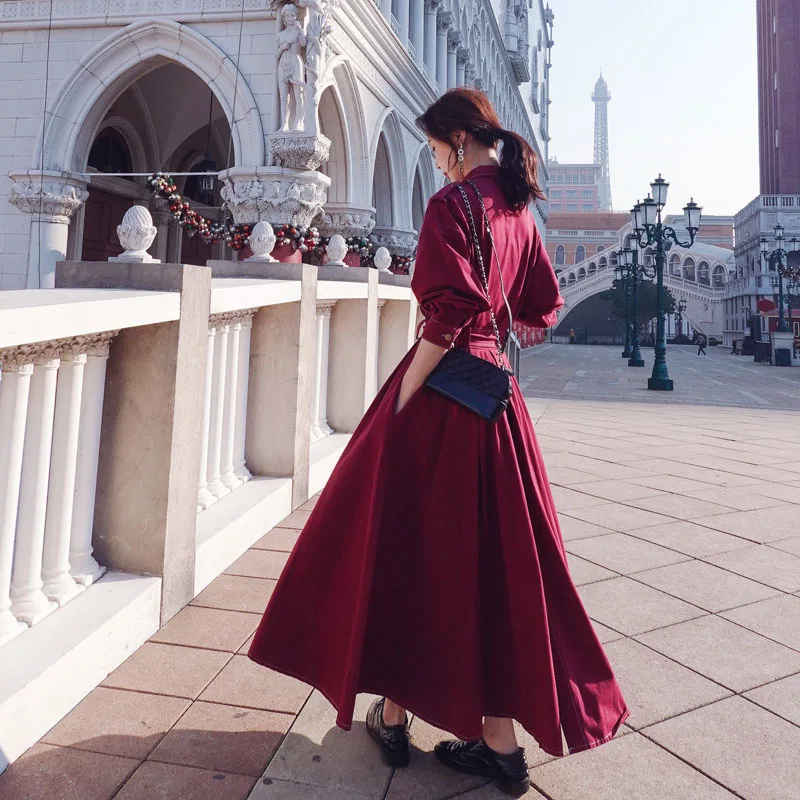 Женское Повседневное платье-Тренч с поясом длинное осеннее платье отложным