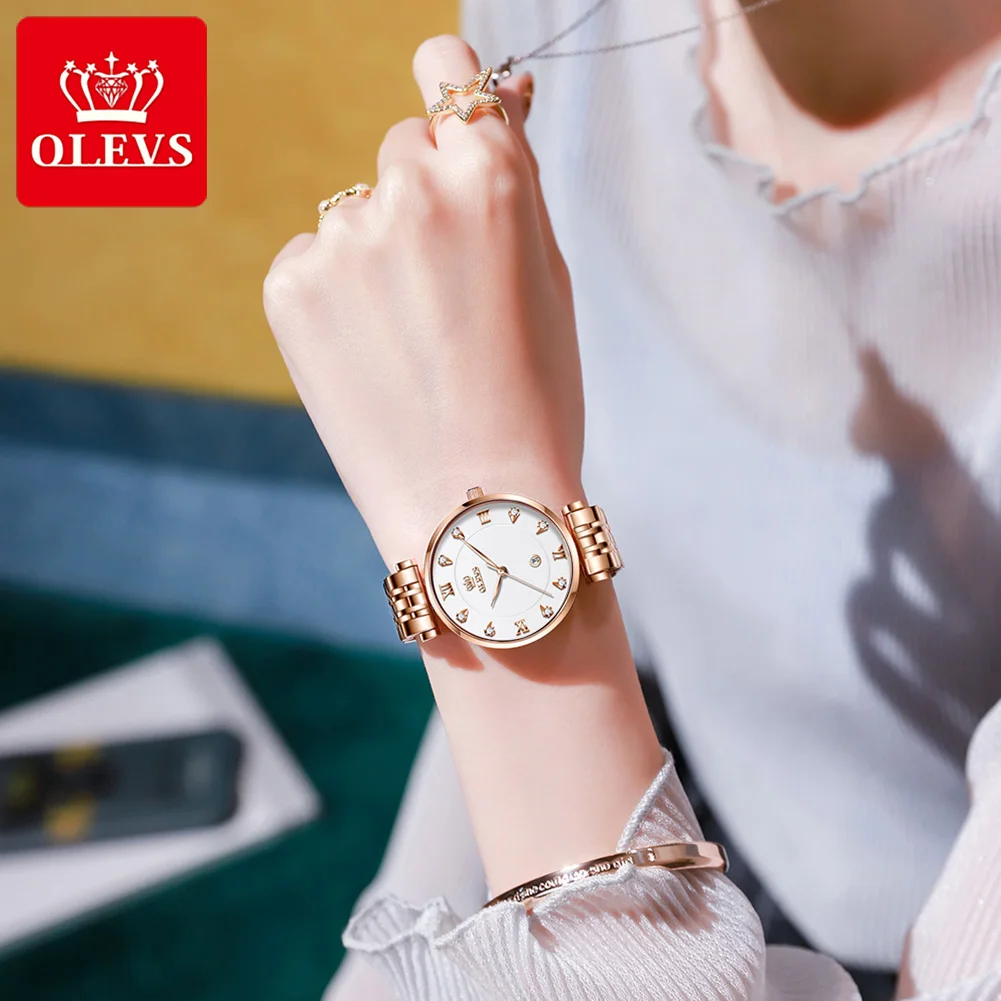 OLEVS Women Watches Luxury Fashion Casual Waterproof Quartz Watch Rose Gold Stainless Steel Ladies Wrist Watch relogio feminino enlarge