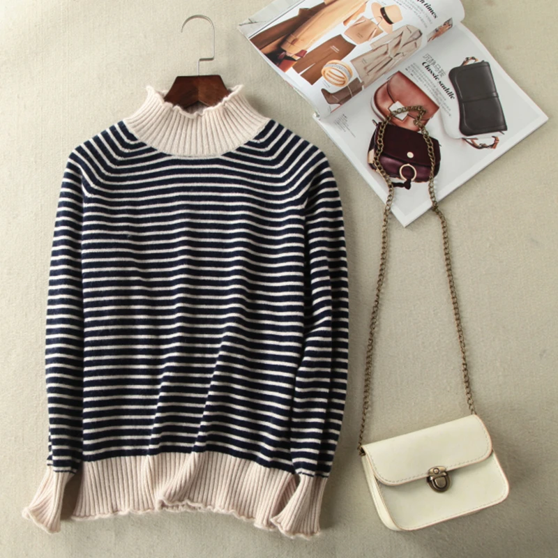 

Super quality Ruffles turtleneck Cashmere sweater women sweaters and pullovers tops comfortable soft pull femme knitted sweater