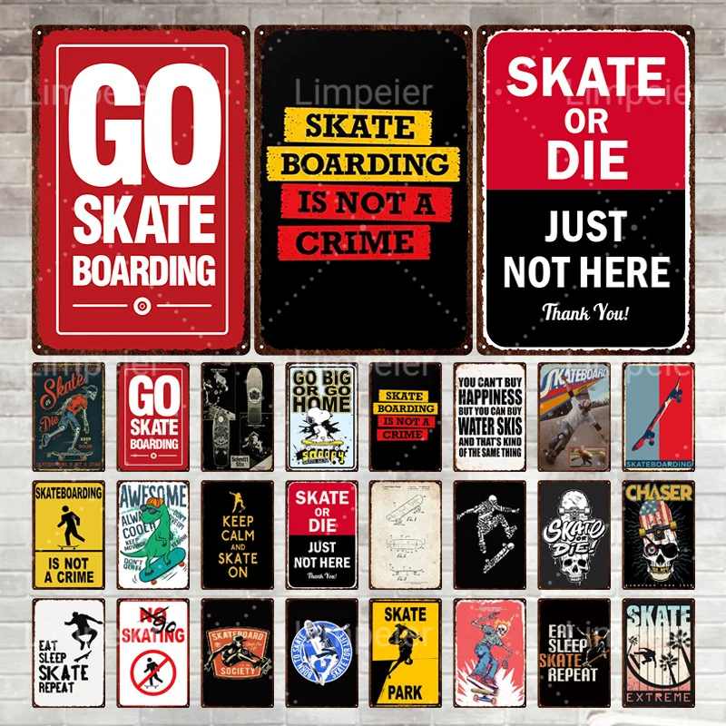 

Плакат со скейтбордом Декор держать моллюск металлический знак Ретро Оловянная пластина сцена оформление семейный клуб бар человек пещера...