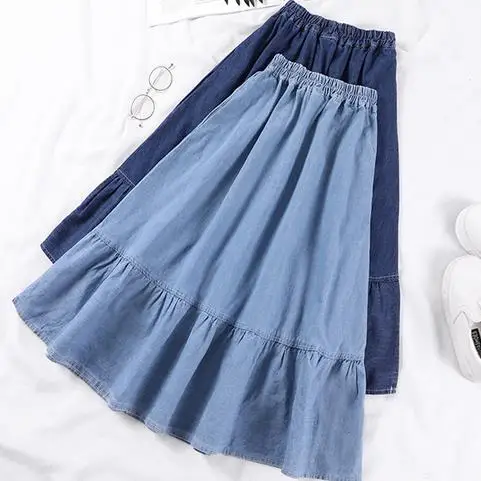 Летняя женская длинная джинсовая юбка-трапеция с карманами женские джинсы Midi