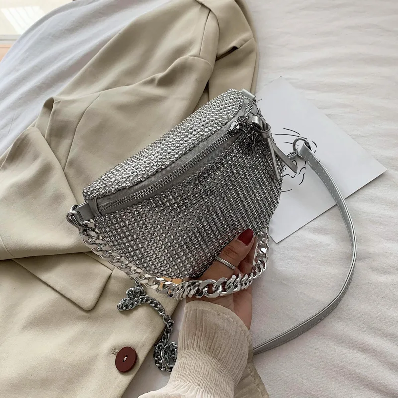 

2020 Shiny Diamond Chest Bags Lady Luxury Chain Desingn Crossbody Shoulder Messenger Bag Female Travel Handbags And Purses