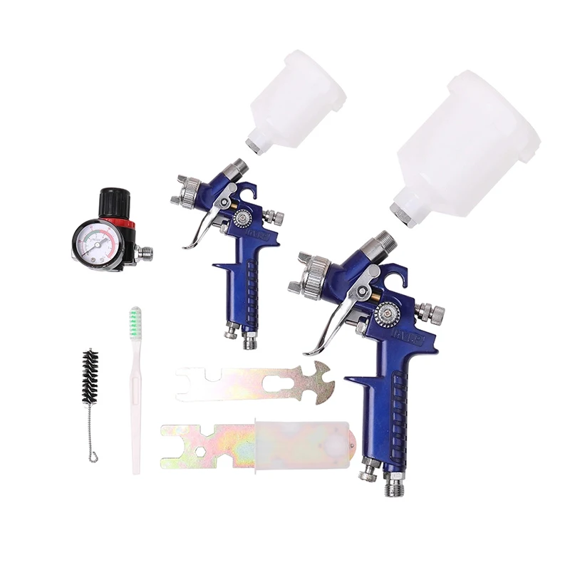 

Paint Spray Gun 0.8mm & 1.4mm Nozzle Base Primer HVLP 2-Airbrush Kit with Gauge Auto Gravity Feed