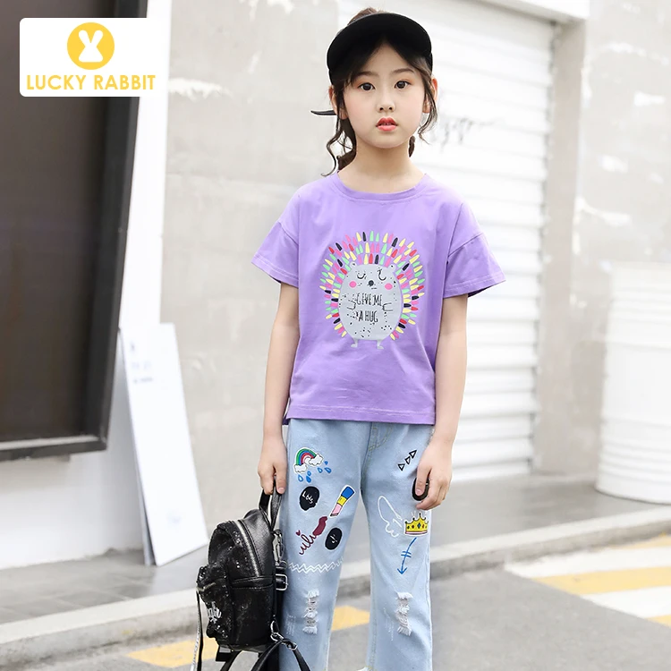 Детская одежда из 2 предметов комплект одежды для девочек футболка с мультяшным