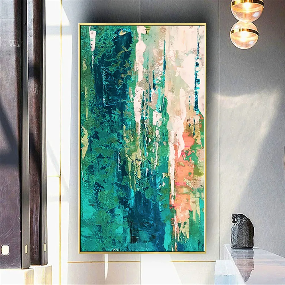 

custom Green Abstract Modern Oil Painting On Canvas Handmade Beautiful Wall Art Picture For Corridor Aisle Home Decoration