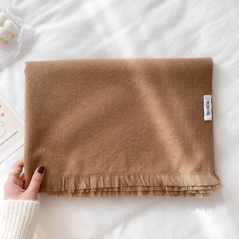 Шарф женский зимний однотонный из искусственного кашемира с облаками надписью