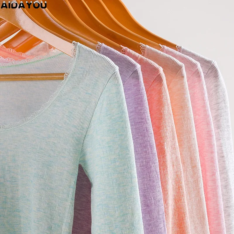 Сексуальные кружевные пижамы термобелье комплект Дамская однотонная хлопковая