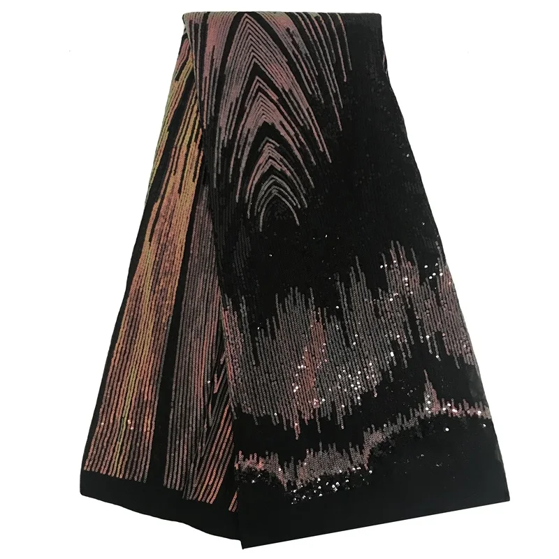 Лидер продаж черная нигерийская африканская кружевная ткань с блестками высокое