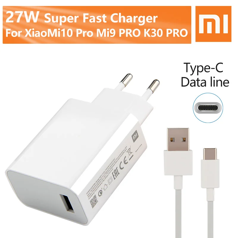 

Xiaomi Original Fast Charger 27W QC 4.0 Turbo USB Type-C For Xiaomi MI 10 Pro MI 9 Pro Redmi Note8 Note 7 K20 K30 Pro Mix3 Max3