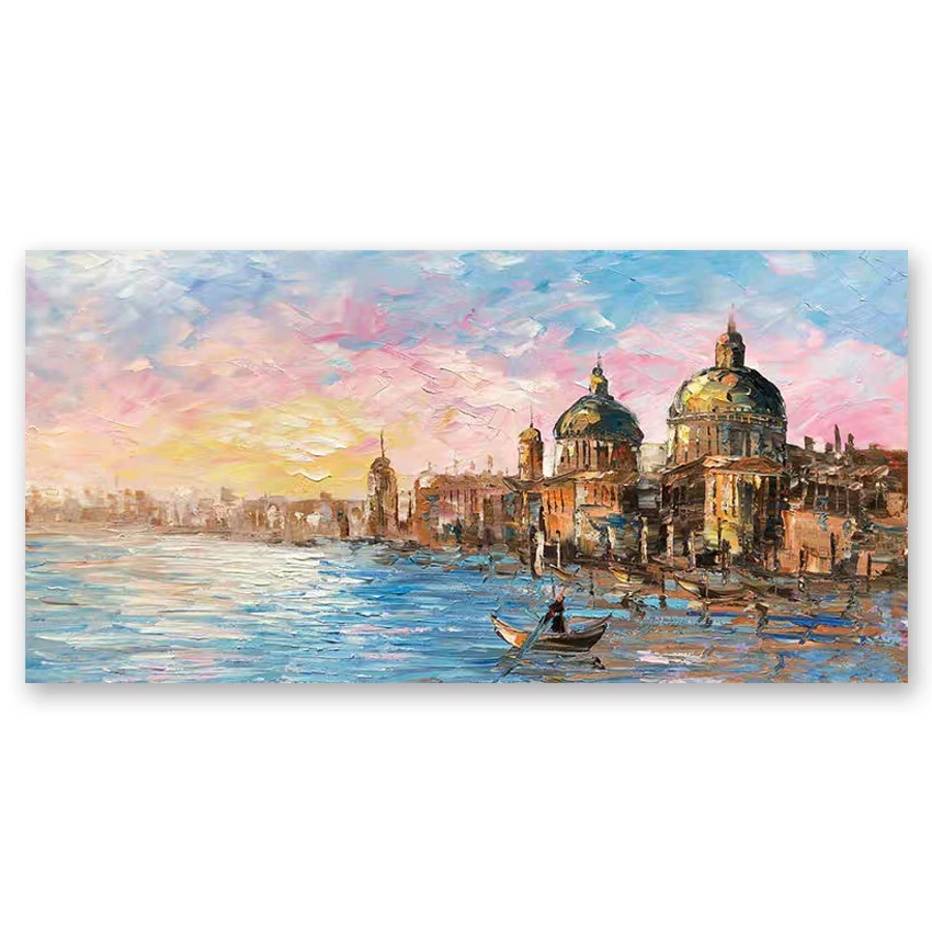 

Mediterranean City Scenery Oil Painting Wall Decor Canvas Art Hand Painted Unframed Modern Home Decor Artwork Paintings Piece