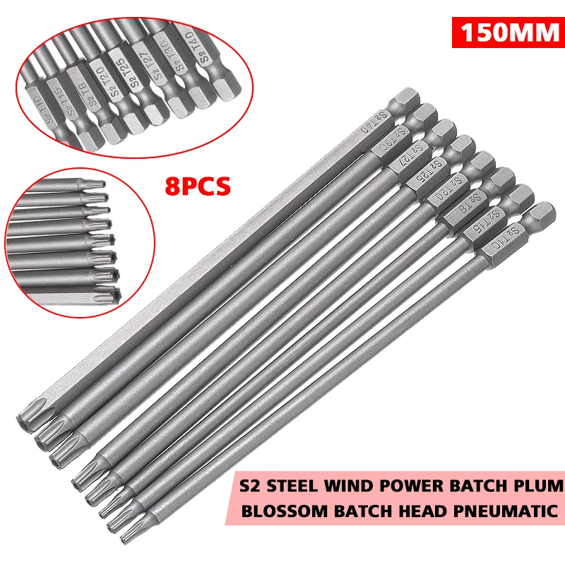 

8pcs/set 150mm Hex Shank Long Steel Magnetic Torx Security Electric Screwdriver Bit Set T8~T40 Hand Tool