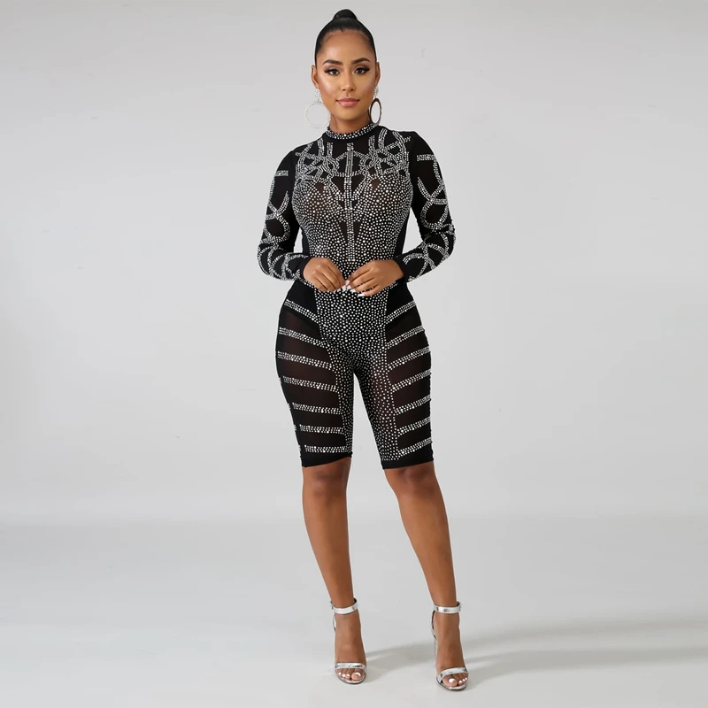 Стразы вечерние ный вечерний комбинезон женский элегантный Облегающий с длинным