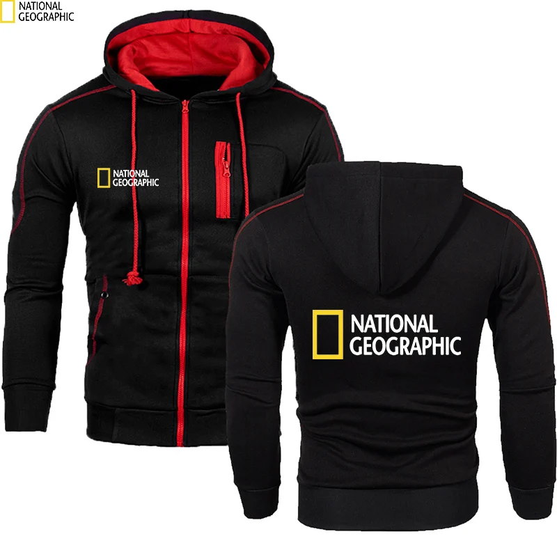 

National Geographic 2021New Men's Fashion Zipper Hoodie Spring Autumn High Quality Pure Color Long Sleeve Hooded Pullover Jacket