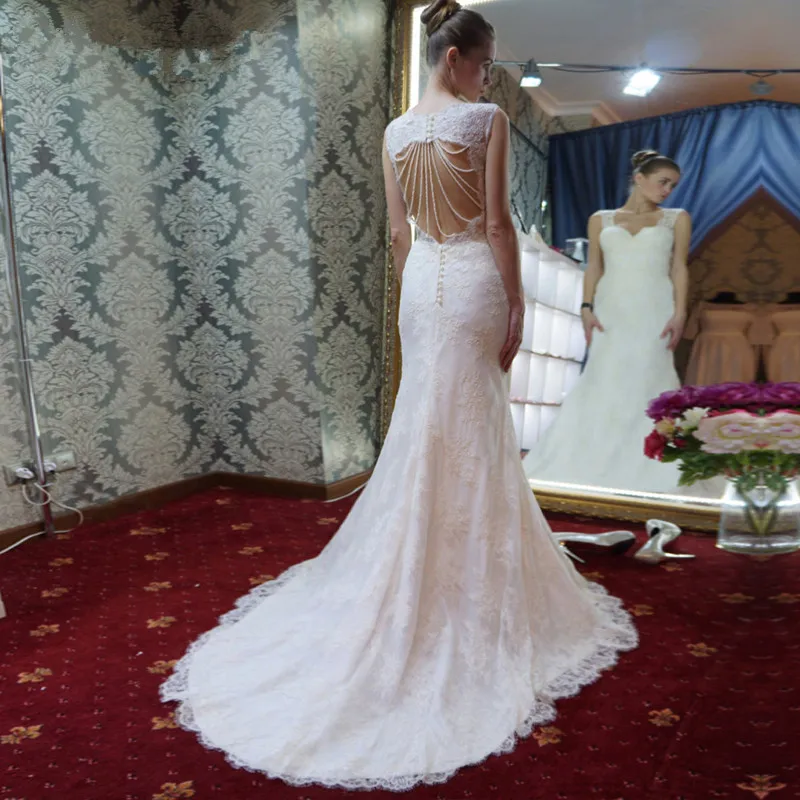 

Elegant Pearls Lace Mermaid Sweetheart Wedding Dress Robe De Mariee Quality Dress Sofuge Boho Dubai Arabic Abiti Da Sposa